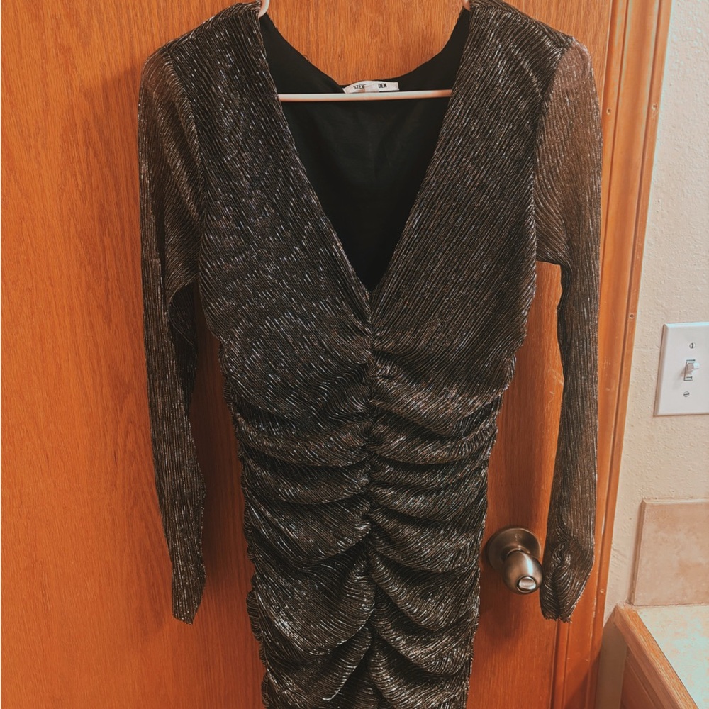 Steve Madden Shimmering Black Long Sleeve Dress